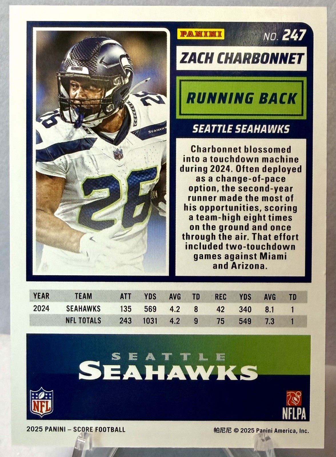 2025 Panini Score Zach Charbonnet Score-A-Treat Bats Holo /399 #247 Seahawks