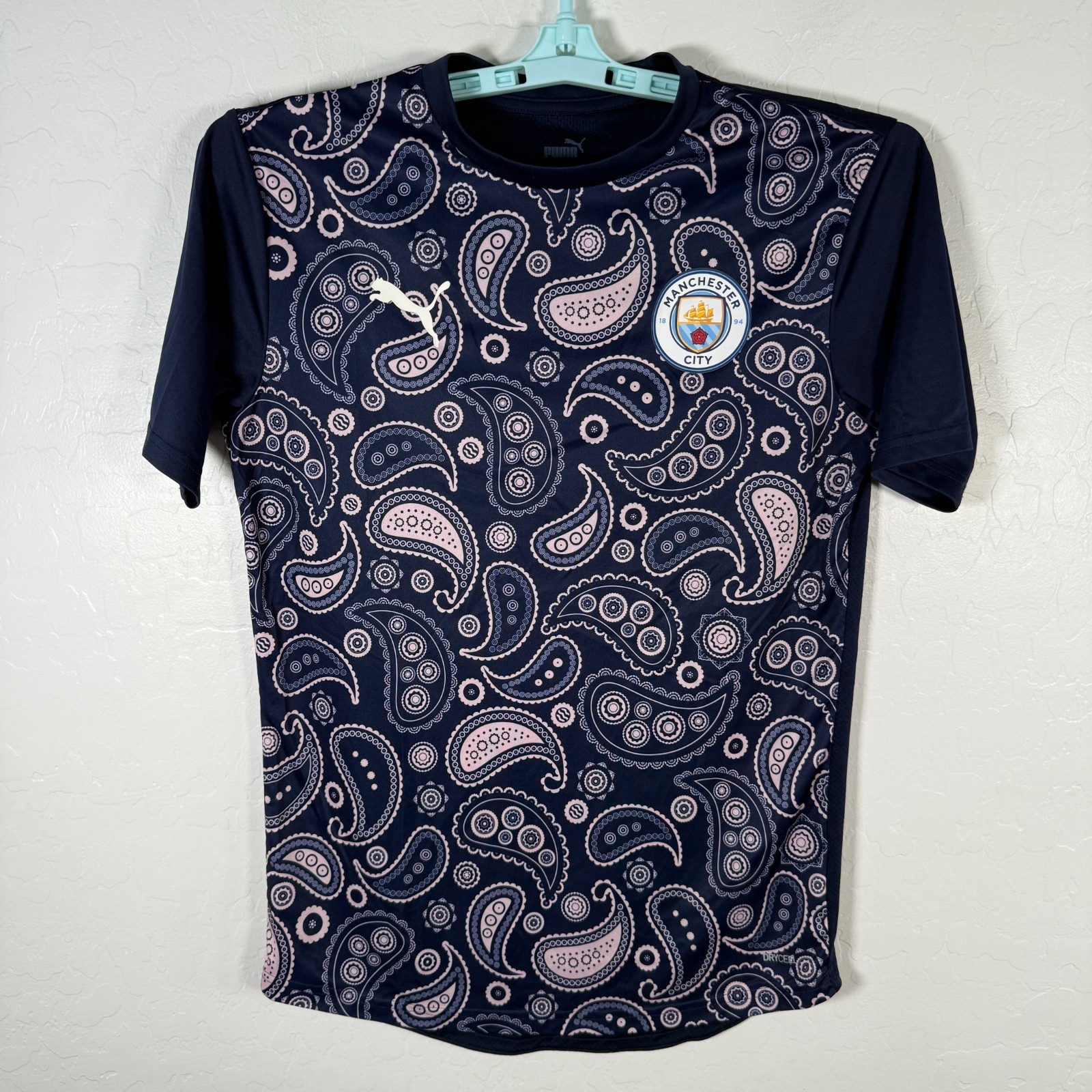 Manchester City Jersey Shirt Mens Medium Puma Blue Paisley Drycell Short Sleeve