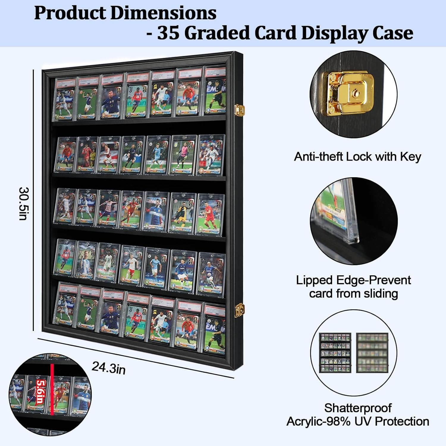Elegant Black 35-Card Display Case with UV Protection for Your Collectibles