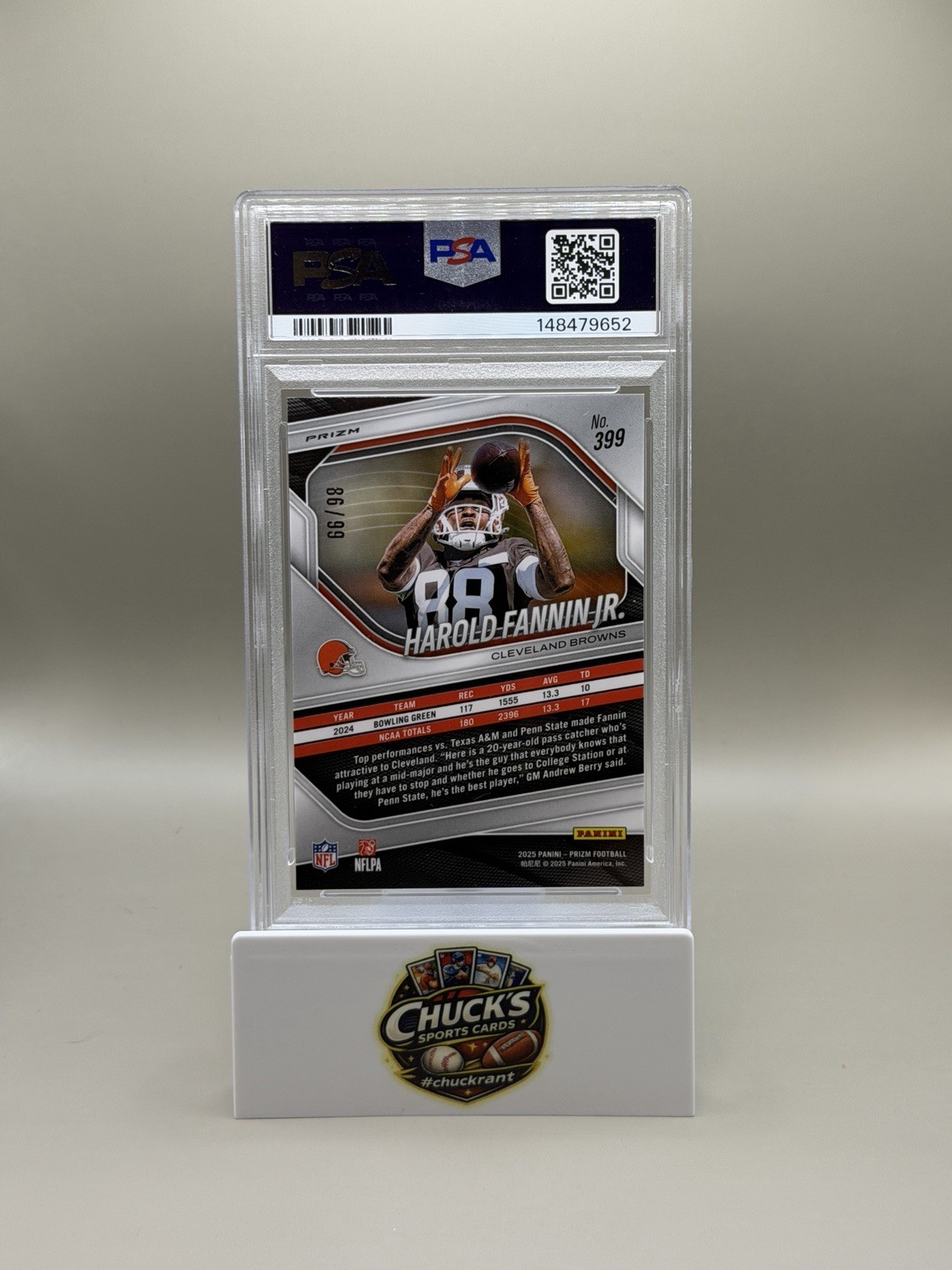 2025 Panini Prizm – Rookies Harold Fannin Jr. #399 Blue Ice Prizm /99 PSA 10