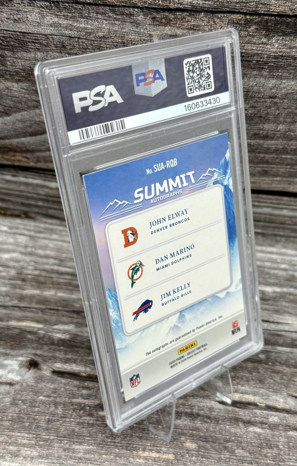 2025 Select Elway Marino Kelly Summit Triple Auto 50/50 PSA 8 HOF QB Class of 83