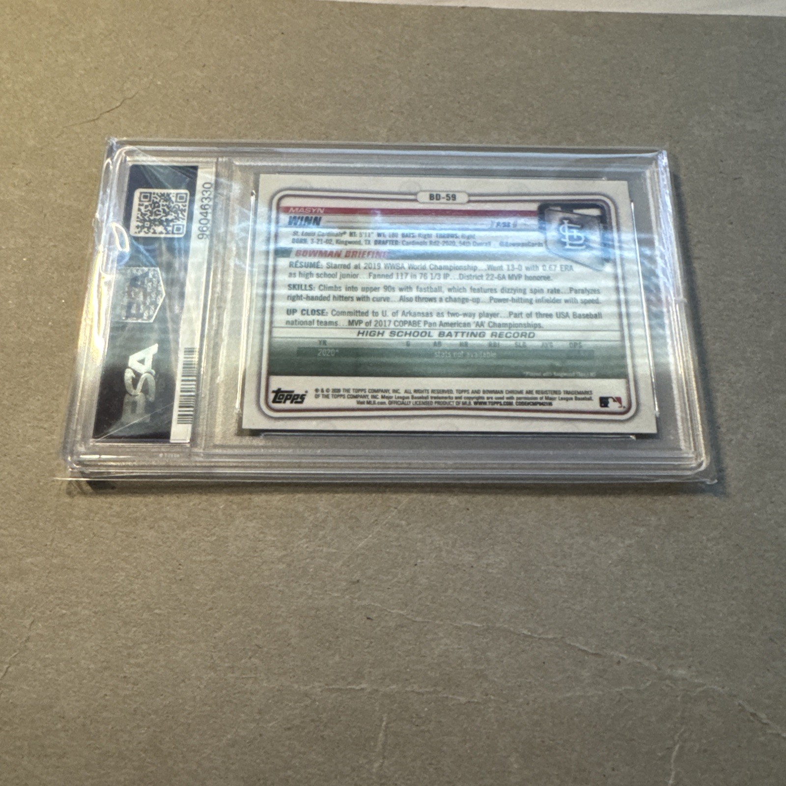 2020 Bowman Draft Chrome Masyn Winn #BD-59 PSA 9 Mint