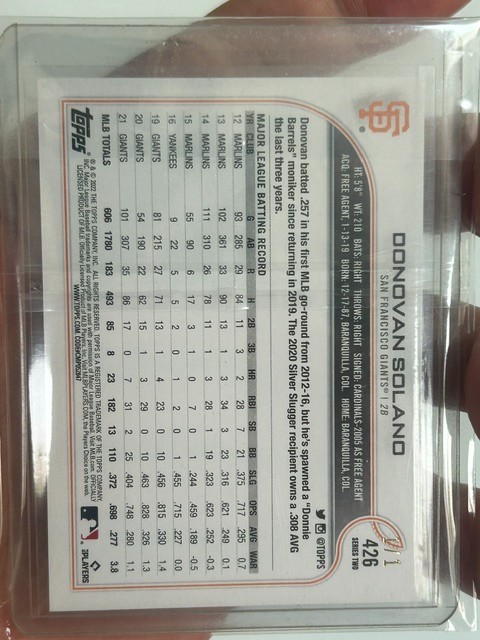 2022 Topps Baseball #426 Donovan Solano 1/1 Platinum Sparkle Foilfractor GIANTS