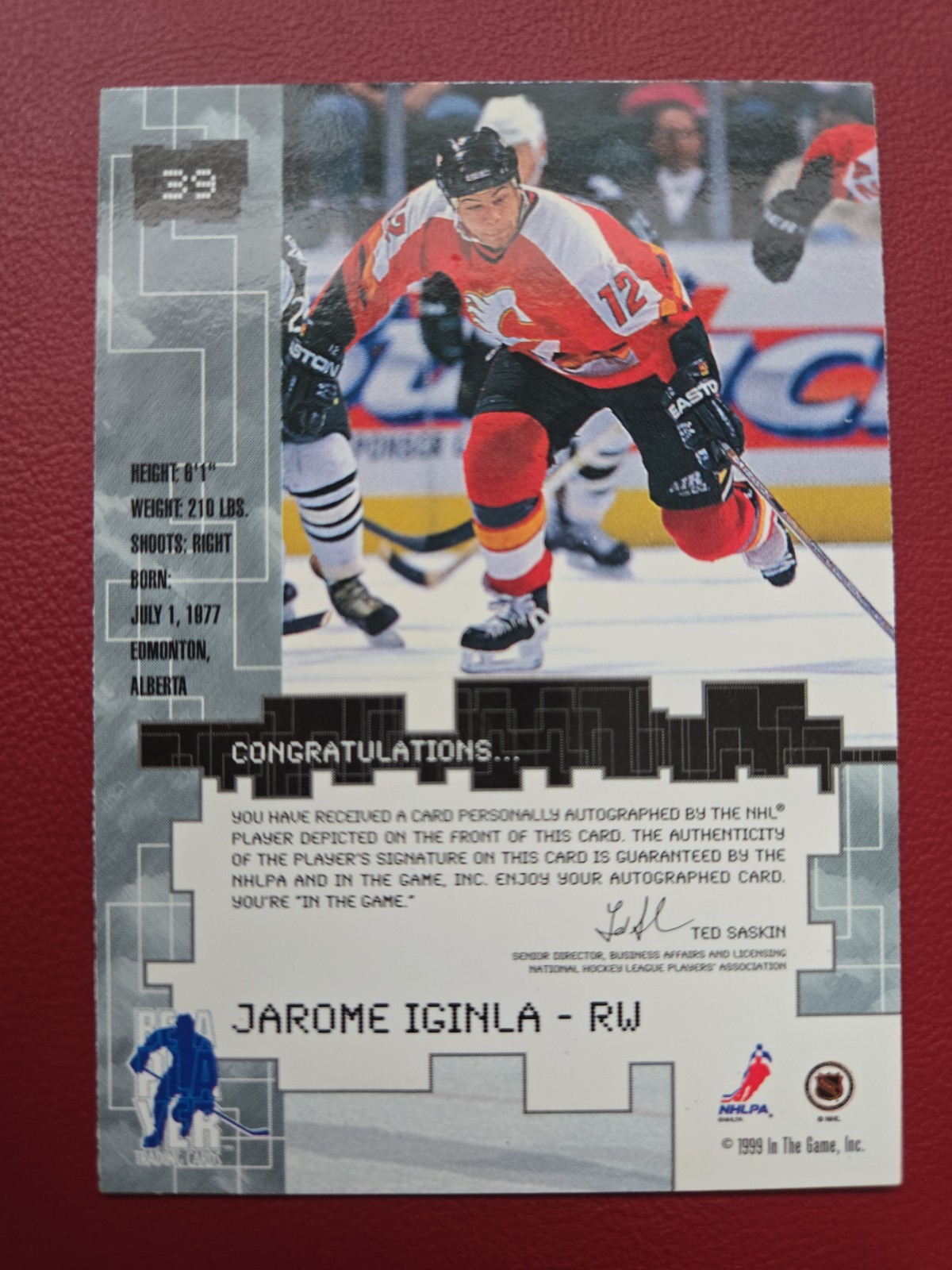1999-00 In the Game Be A Player Millennium Signature Series – Jarome Iginla #39