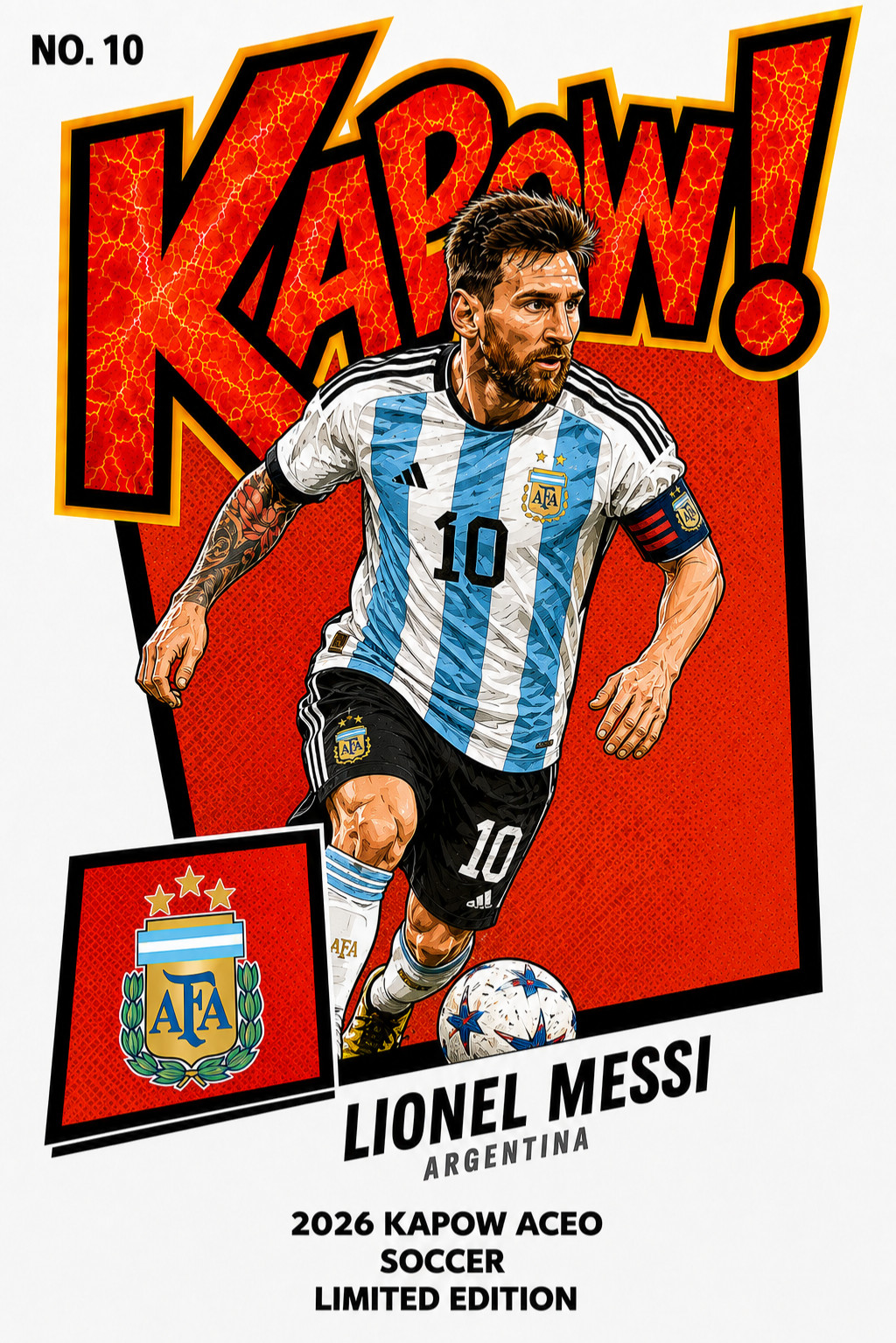 2026 Lionel Messi World Cup Gold Kapow Original Art Card Jersey #10/10 Argentina