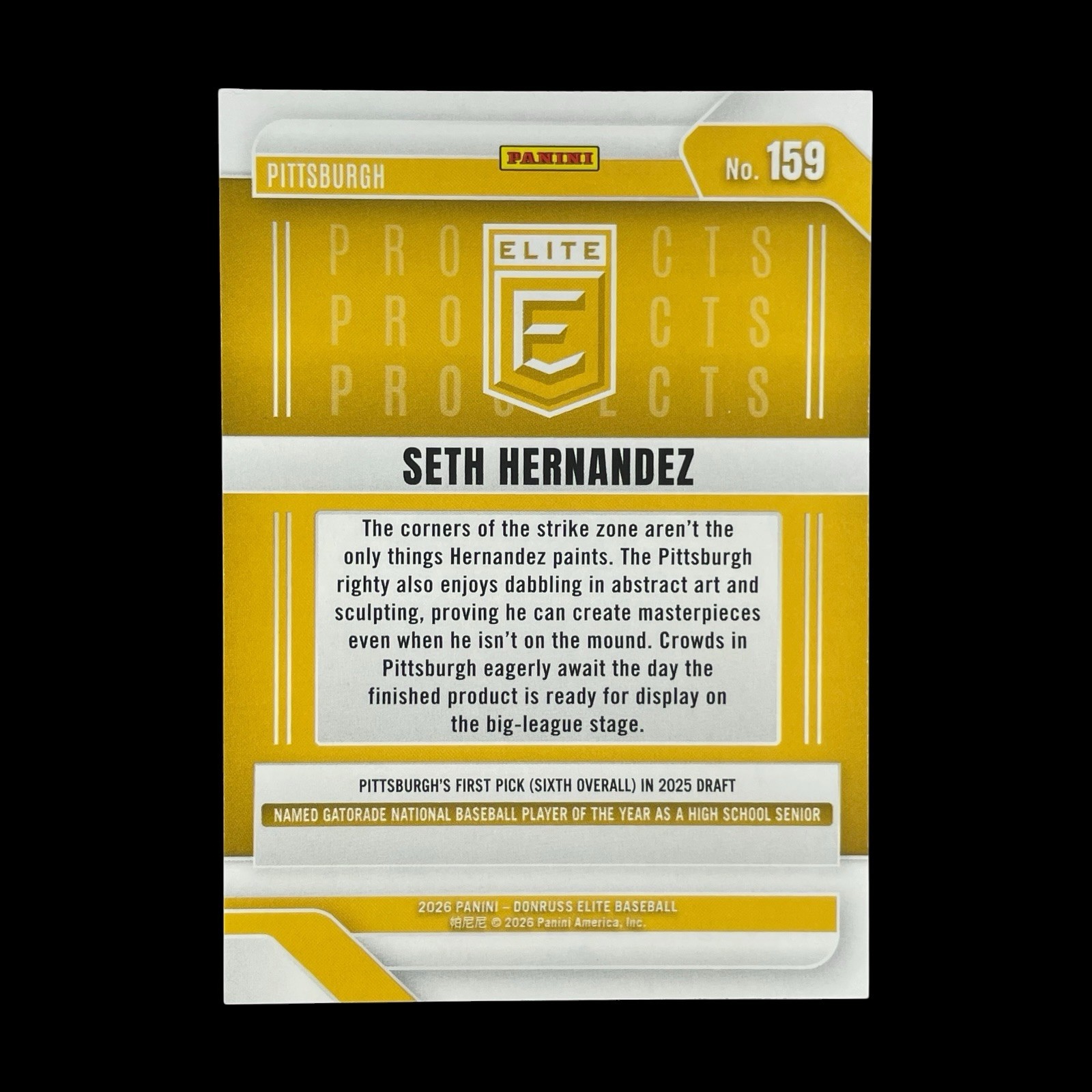 SETH HERNANDEZ ROOKIE RAINBOW HOLO GOLD FOIL 2026 Panini Elite Base – Pirates