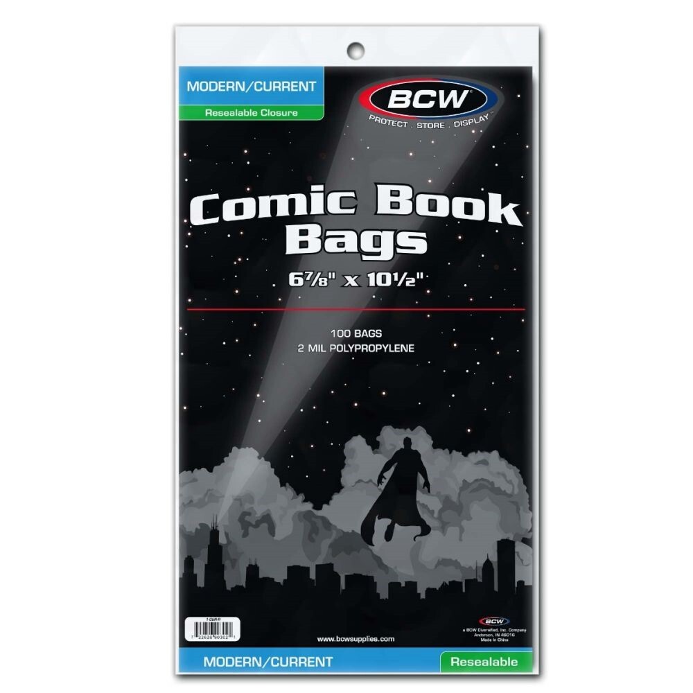 200 Resealable BCW Modern/Current Comic Book Bags Archival Sleeve Safe Storage
