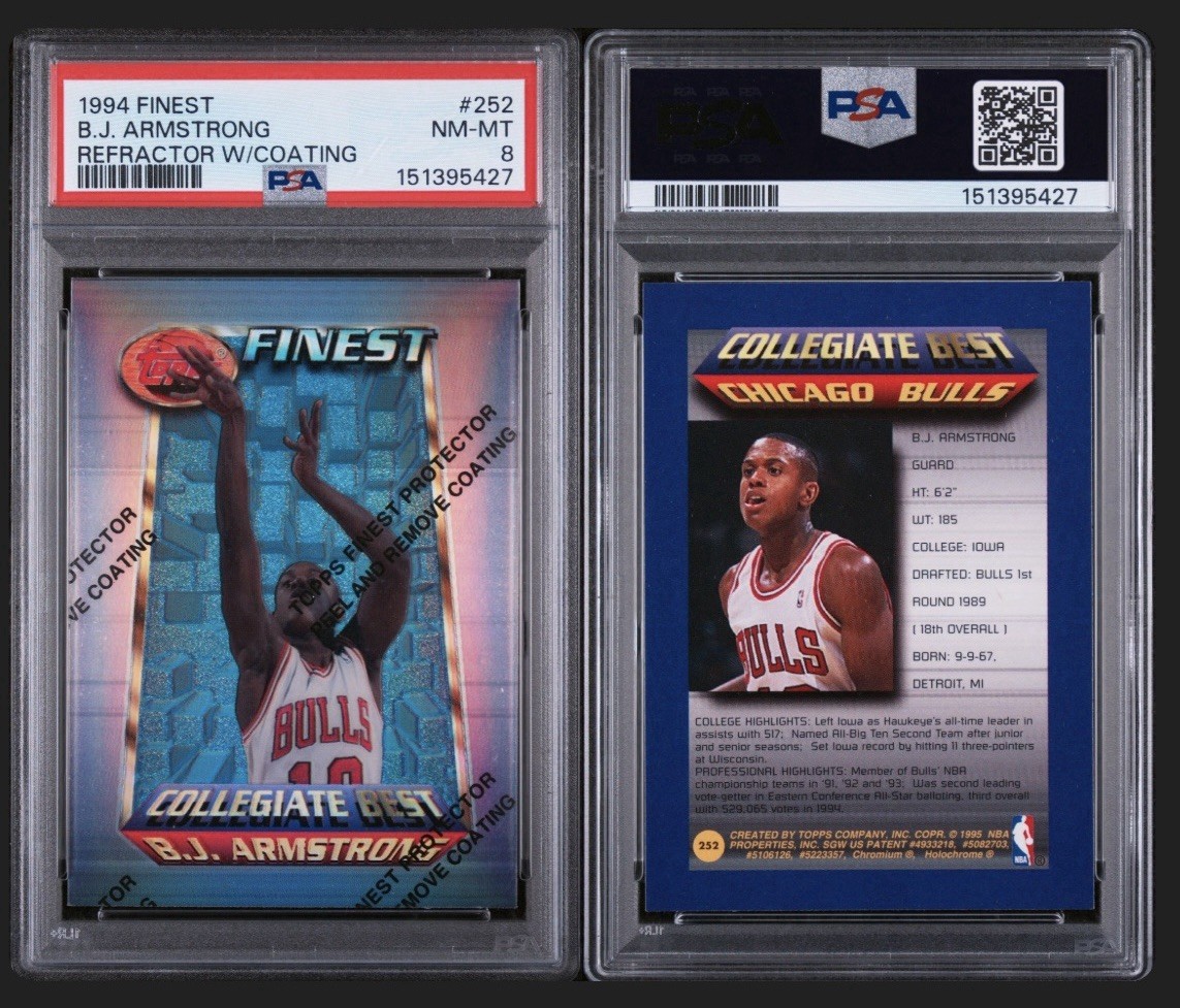Topps 1994 Finest B.J. Armstrong The Kid #252 Refractor w/Coating PSA 8 POP 1