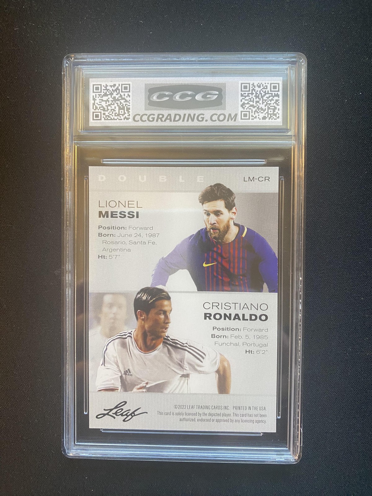 Lionel Messi / Christiano Ronaldo 2022 Leaf Double Exclusive Legends CCG 10 RC