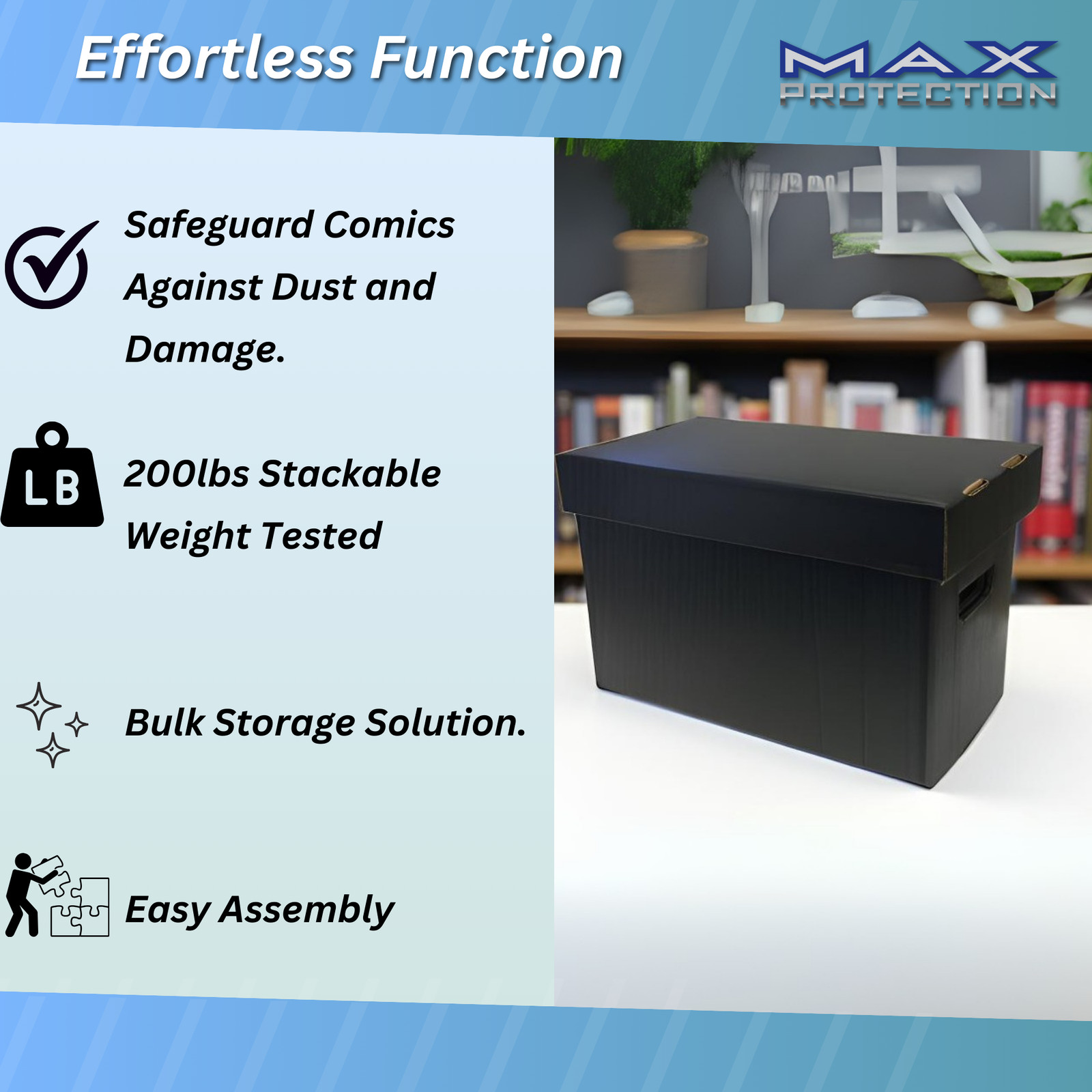 10 Max Pro Short Cardboard Comic Book Storage Boxes holds 150-175 comics BLACK