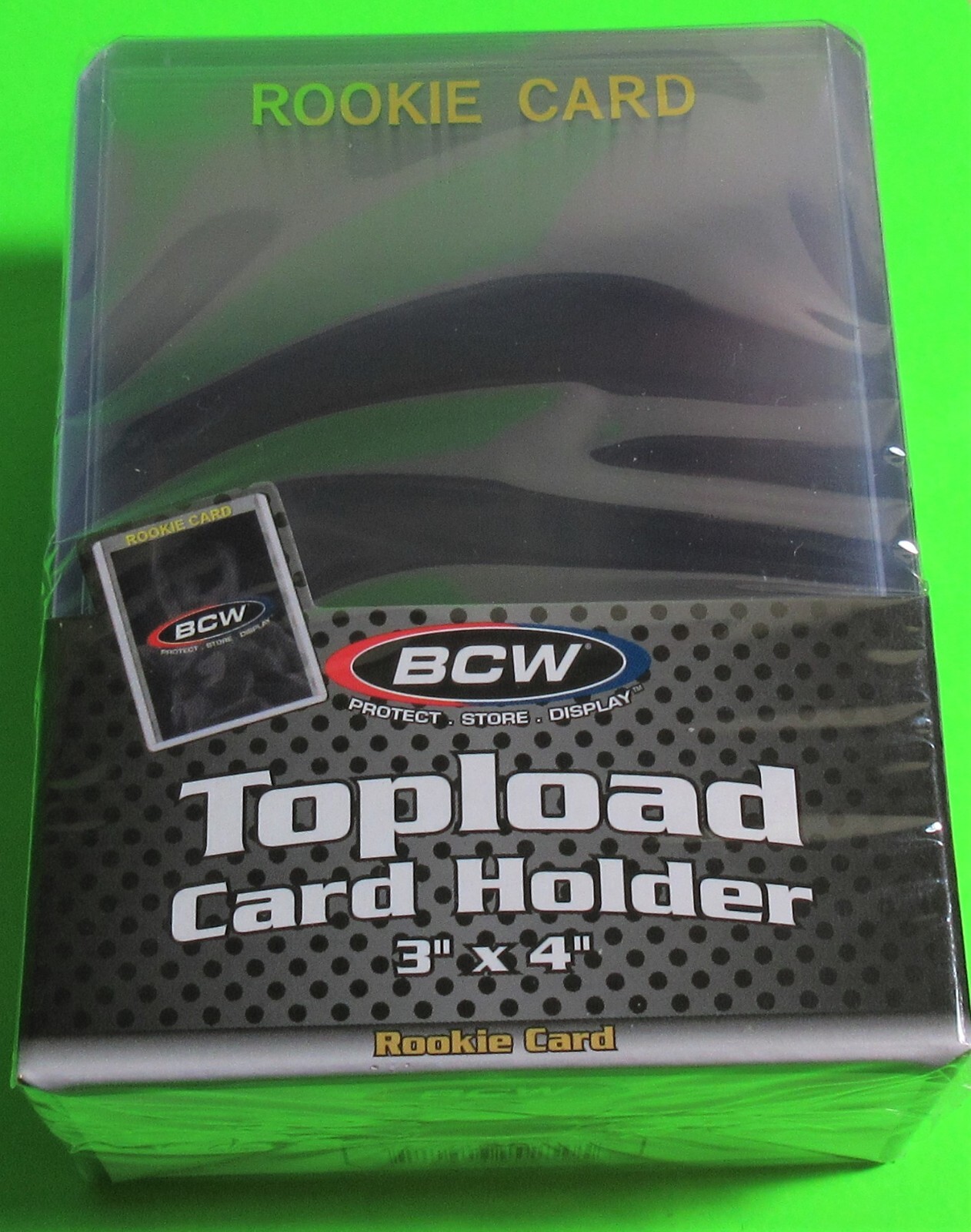 25 Rookie Topload Card Holders – Rookie Imprinted in GOLD, 3 X 4 RIGID PLASTIC