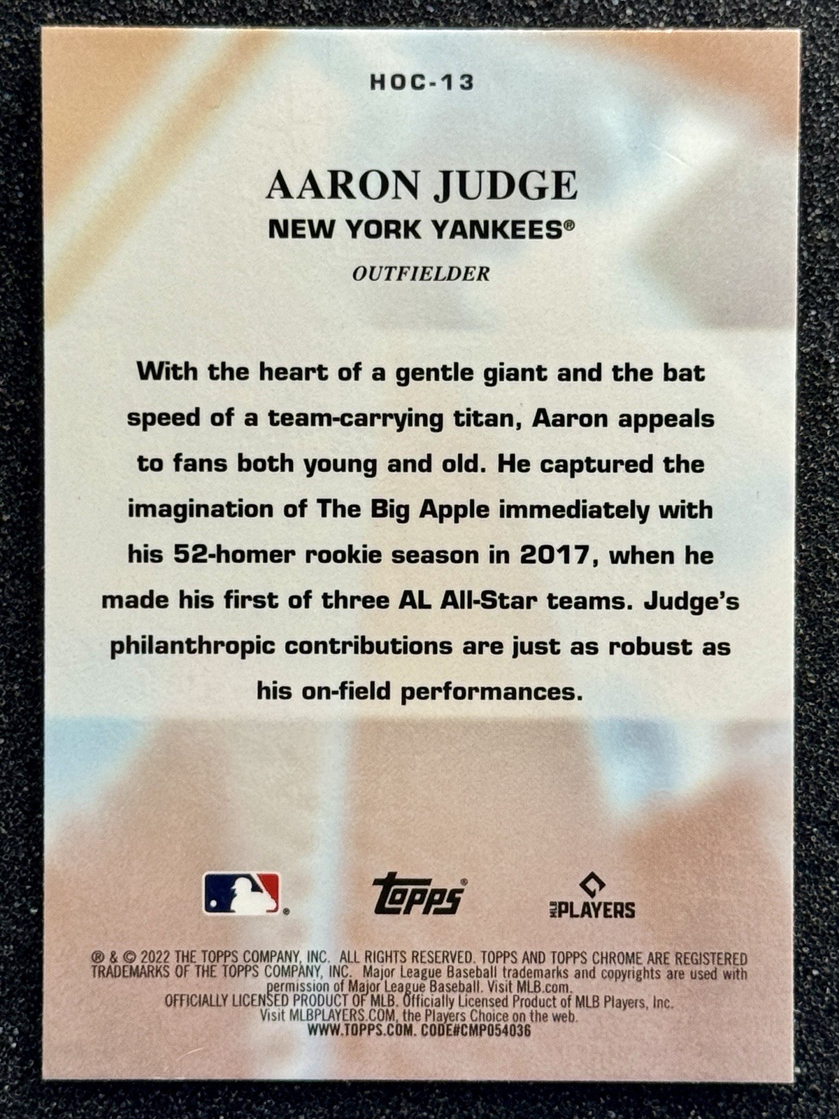 2022 Topps Chrome – Aaron Judge – Heart of the City #HOC-13