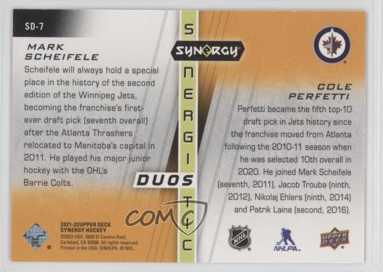 2021 Upper Deck Synergy Red 212/299 Mark Scheifele Cole Perfetti #SD-7 RC 14sr