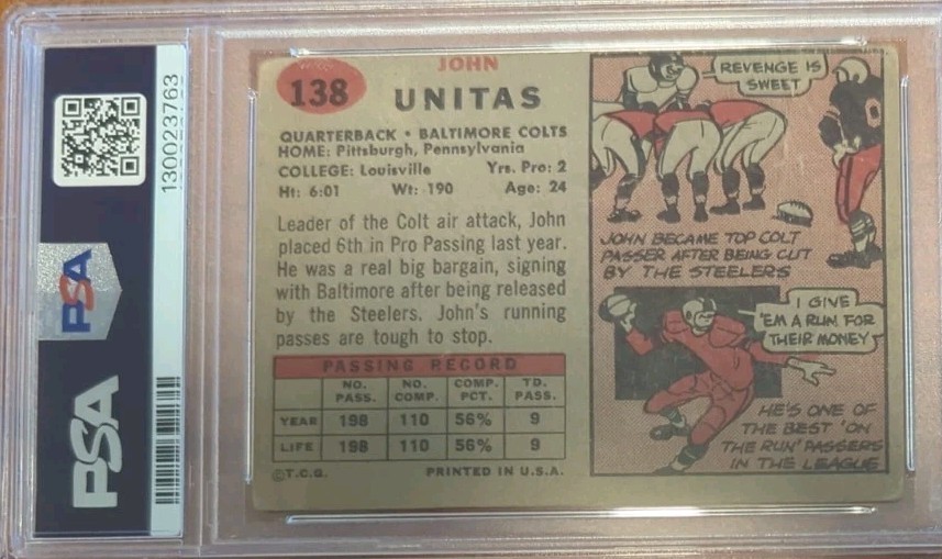 1957 Topps – Johnny Unitas #138 (RC) PSA 1