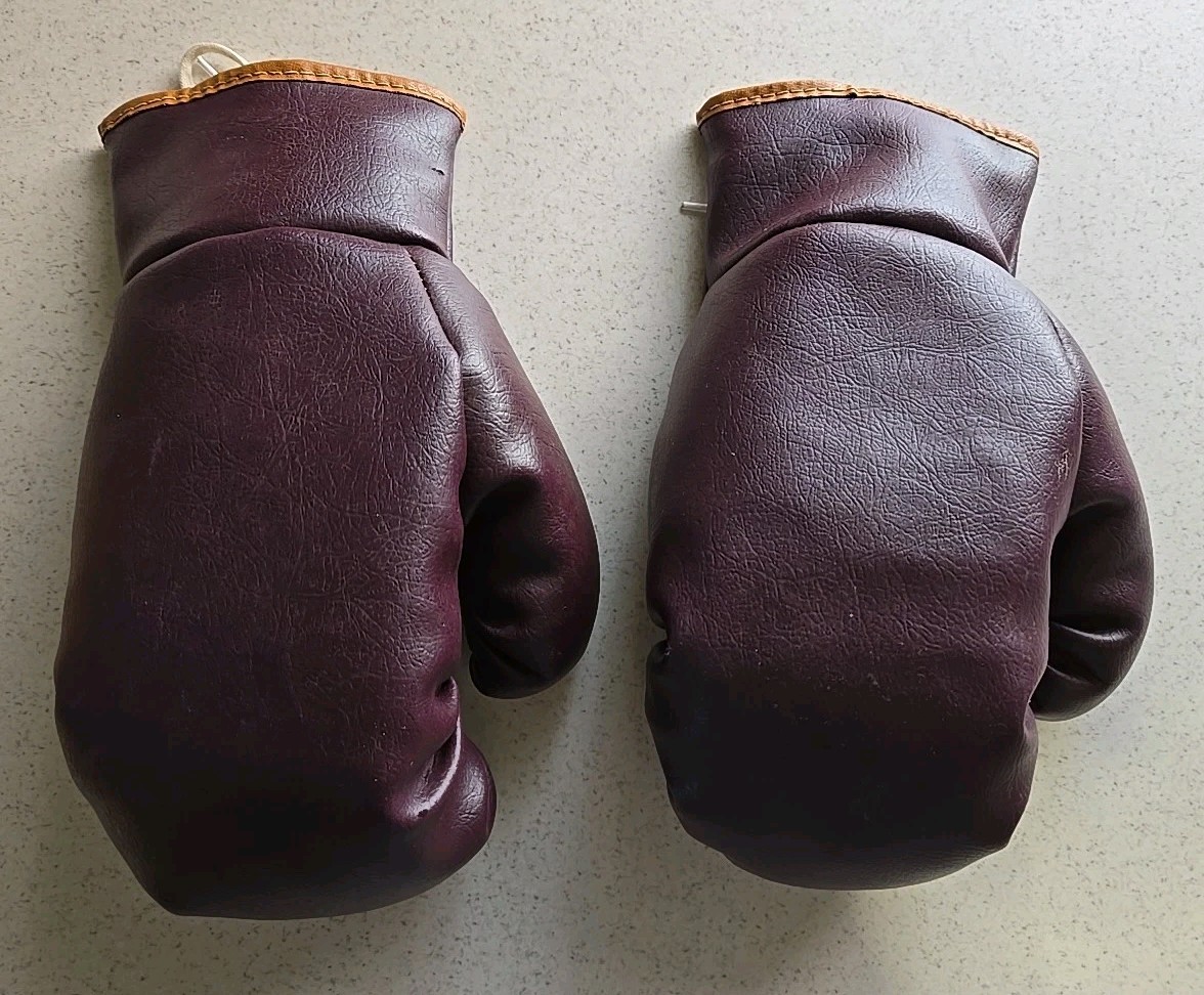 Vintage Lace Up Boxing Gloves Maroon & Brown One Size & Maker Unknown Two Rights