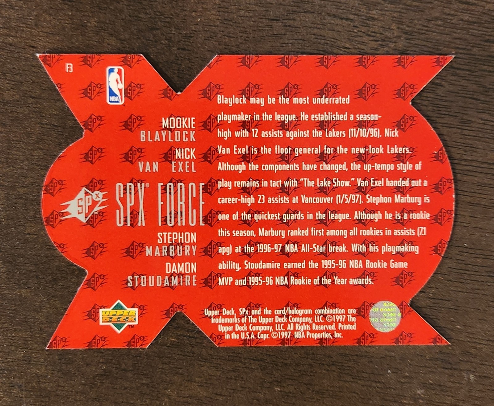 1996-97 Spx Force Blaylock Van Exel Marbury Stoudamire #F3 Die-Cut Hologram