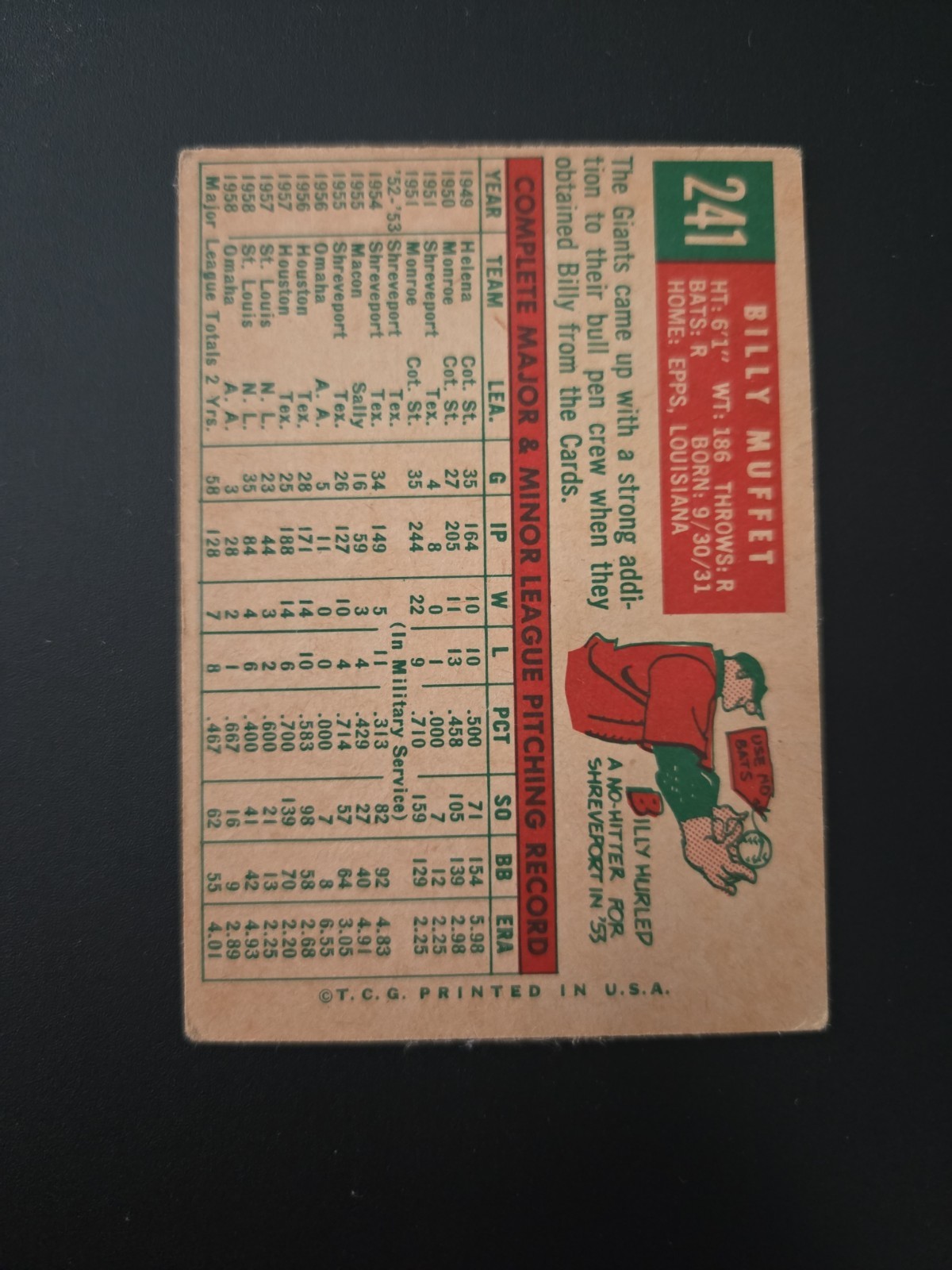 1959 Topps Baseball #241 Billy Muffett ****FREE SHIPPING**** 0284