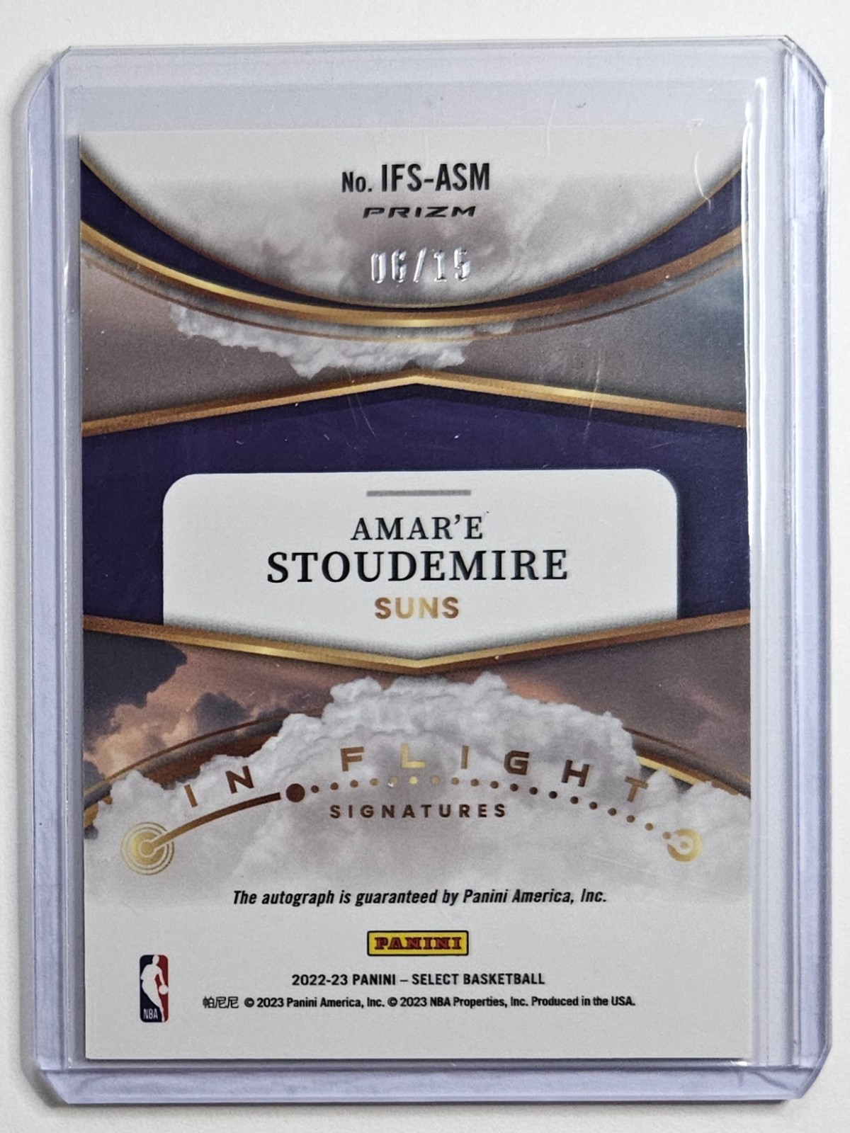2022-23 Select Amare Stoudemire In Flight Auto /15 NBA