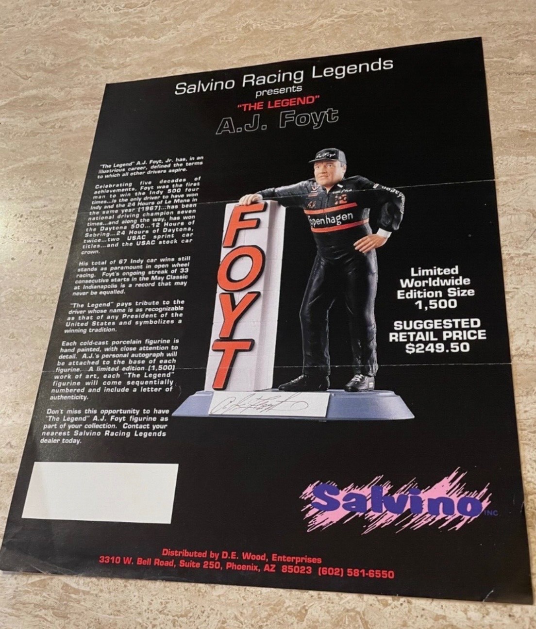 AJ Foyt The Legend Figure Autographed Salvino edition of 1,500 NEW IN BOX 50%off
