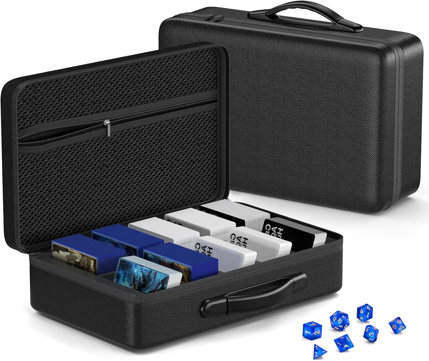 Portable Card Storage Case for MTG, Yu-Gi-Oh & More with Dice Set, Black