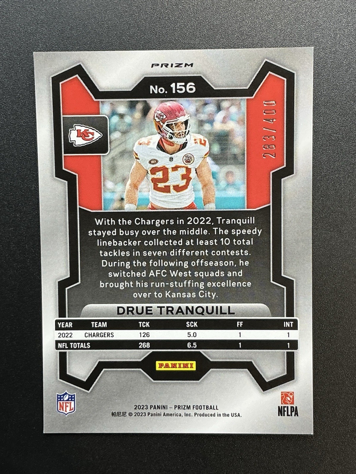 2023 Panini Prizm Drue Tranquill Pandora Prizm /400 Kansas City Chiefs #156