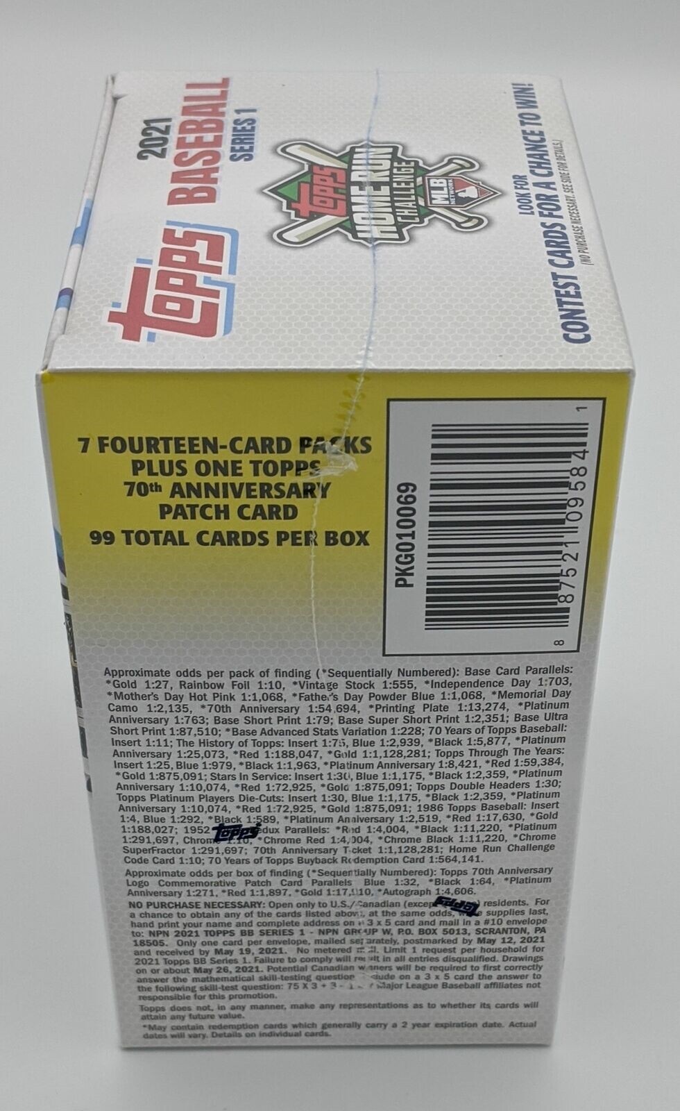 Factory Sealed 7 Pack Blaster Box 2021 Topps Series 1 Baseball Cards with Patch