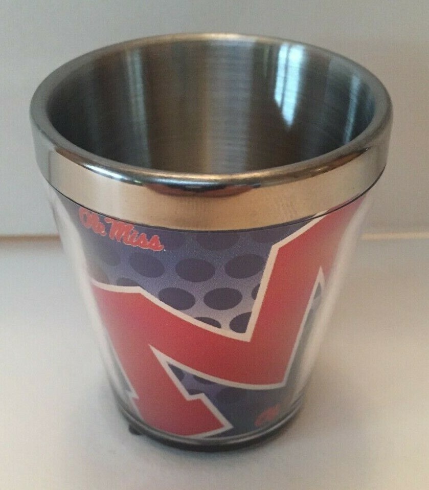 NCAA University of Mississippi Ole Miss Rebels ACRYLIC STAINLESS 2oz. SHOT GLASS