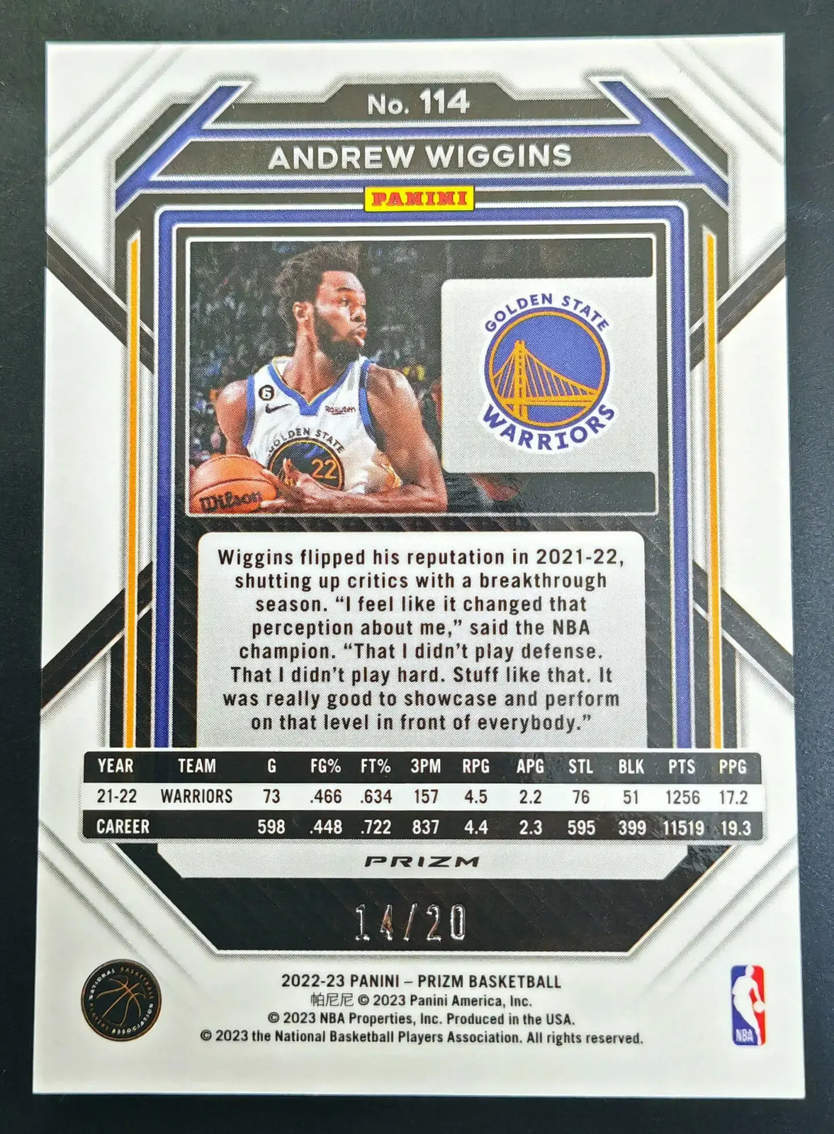 2022-23 Panini Prizm #114 Andrew Wiggins Purple Choice Scope 14/20 SSP RARE AA61