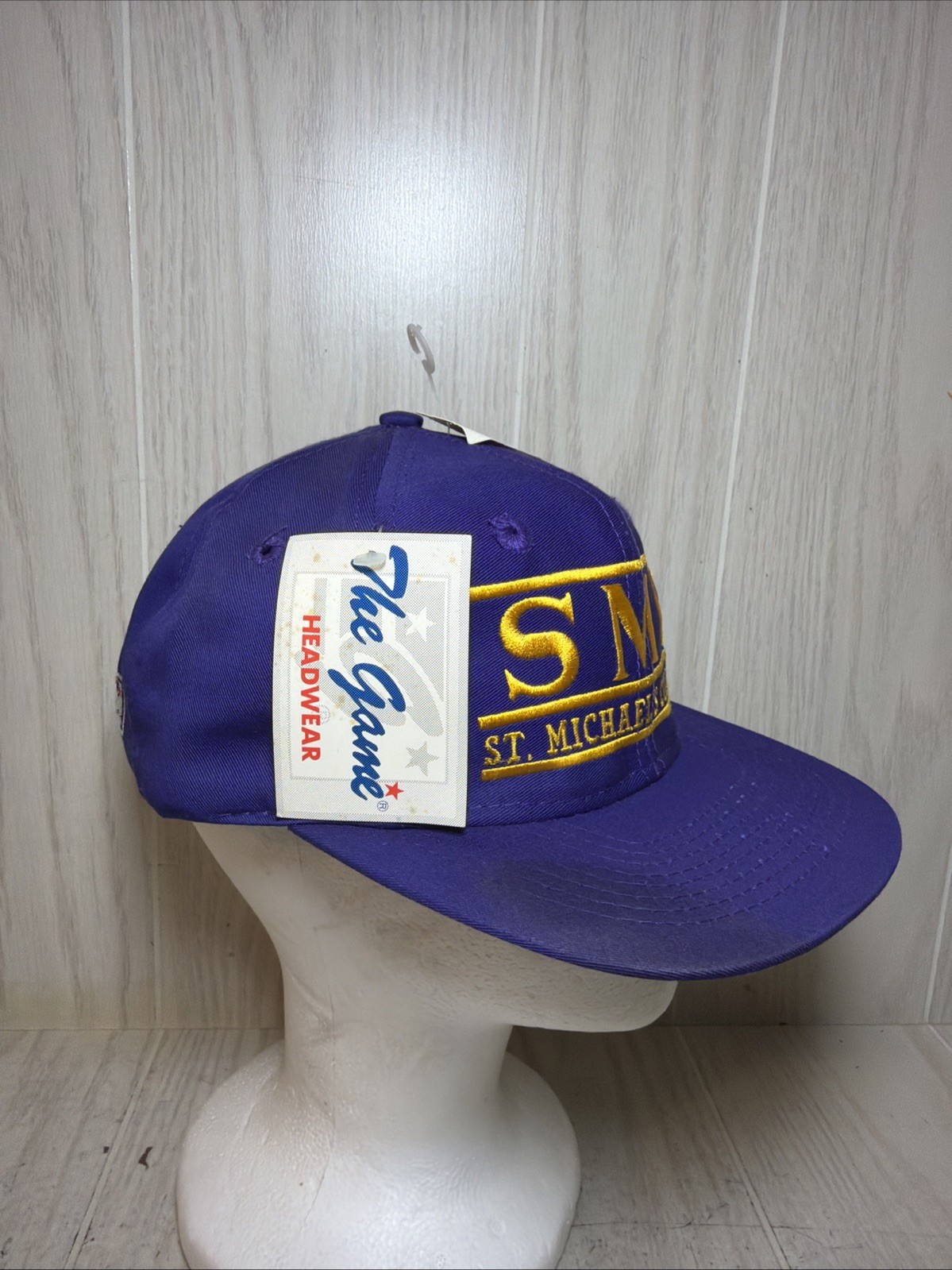 Vintage Yupoong St. Michael’s College Split Bar Snapback Hat Purple (FLAWS)