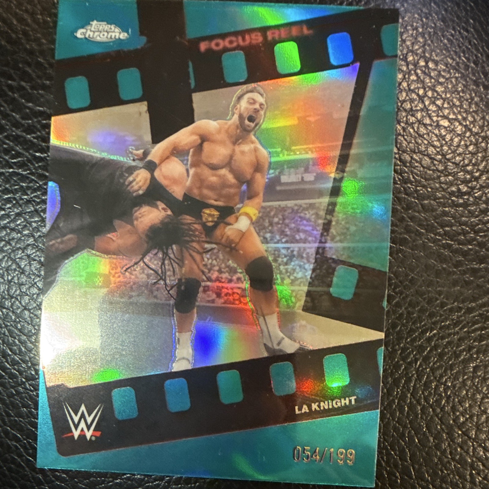 Topps 2026 Chrome WWE Focus Reel Aqua Refractor #FR-6 LA Knight /199