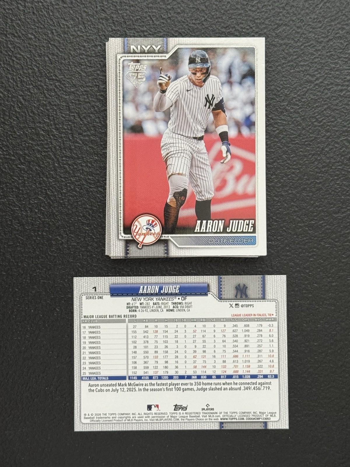 (Lot Of 25) Aaron Judge 2026 Topps Card #1 *New York Yankees