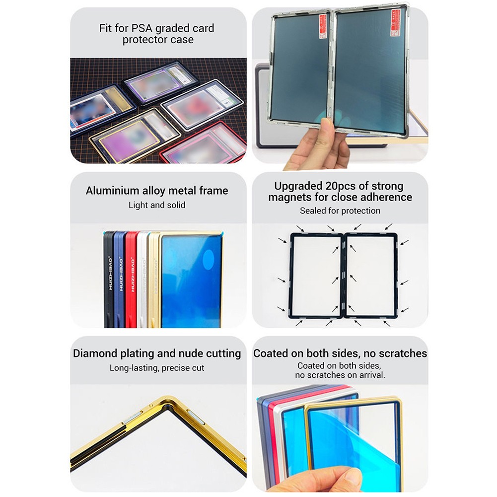 5pcs/set Magnetic Metal Slab Bumper Case UV-Resistant For 35pt PSA Graded Cards
