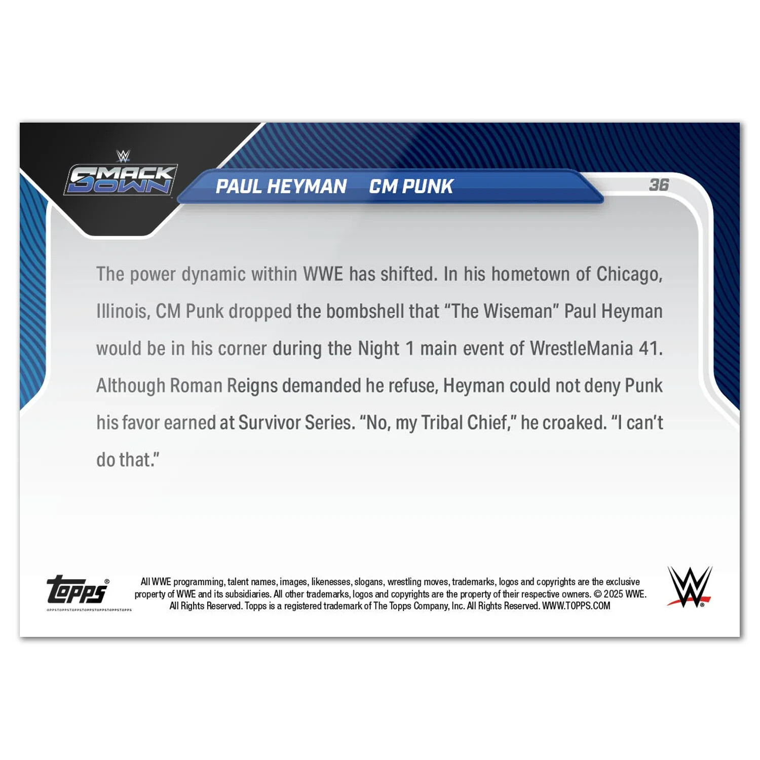 2025 Topps NOW WWE 36 CM PUNK W/ PAUL HEYMAN
