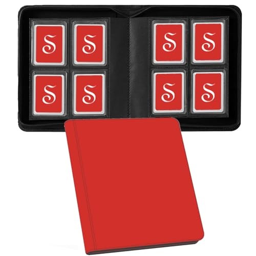 160 Pockets Toploader Binder, Trading Card Binder Zippered Album Holds 3″x Red