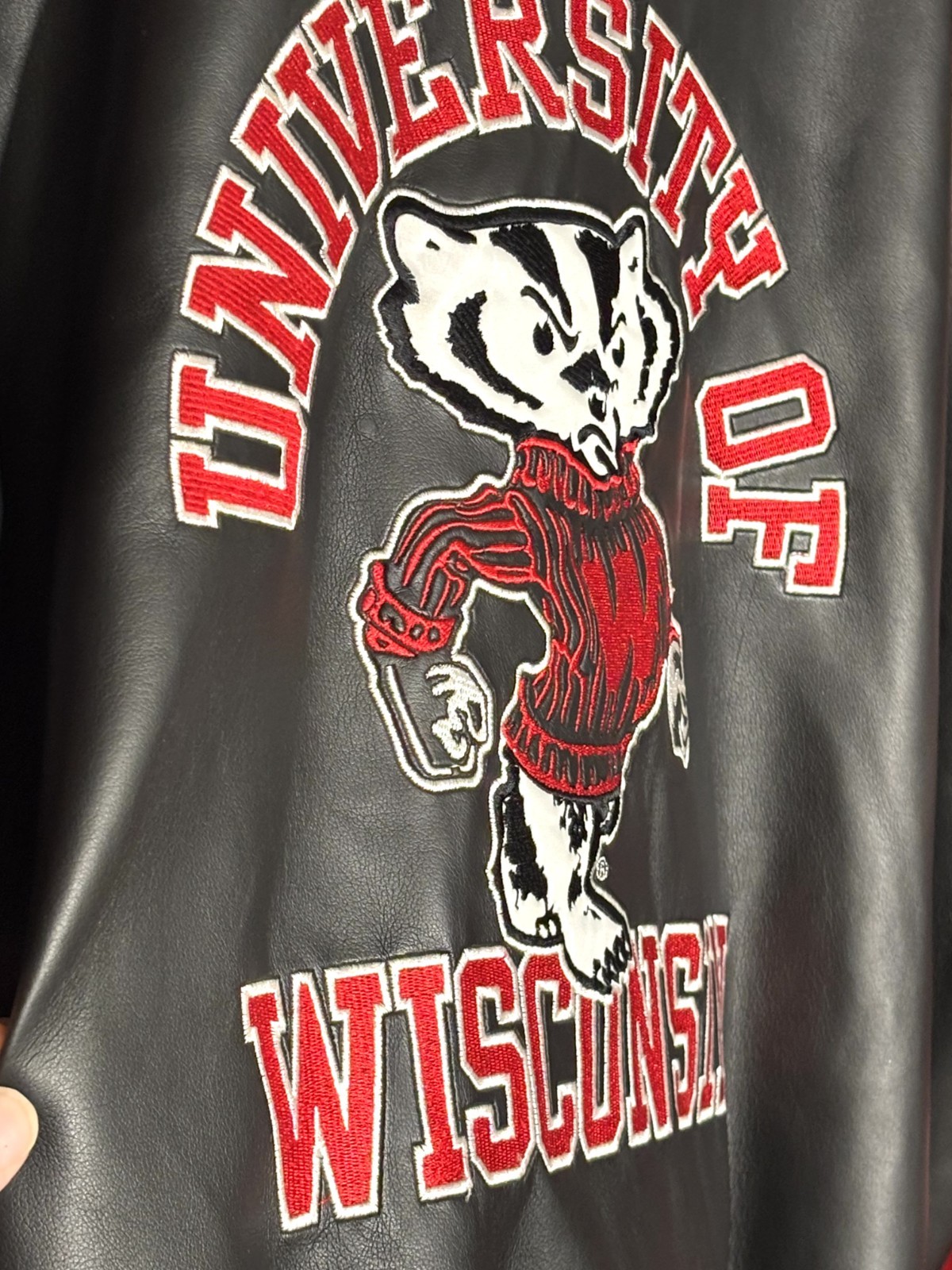 VTG STEVE & BARRY Wisconsin Badgers UW Jacket Mens Sz XL Black Wool Faux Leather