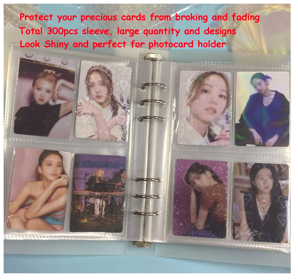 300 Pcs Kpop Photocard Sleeves Laser Flashing Card Sleeves Heart Star Glass G…