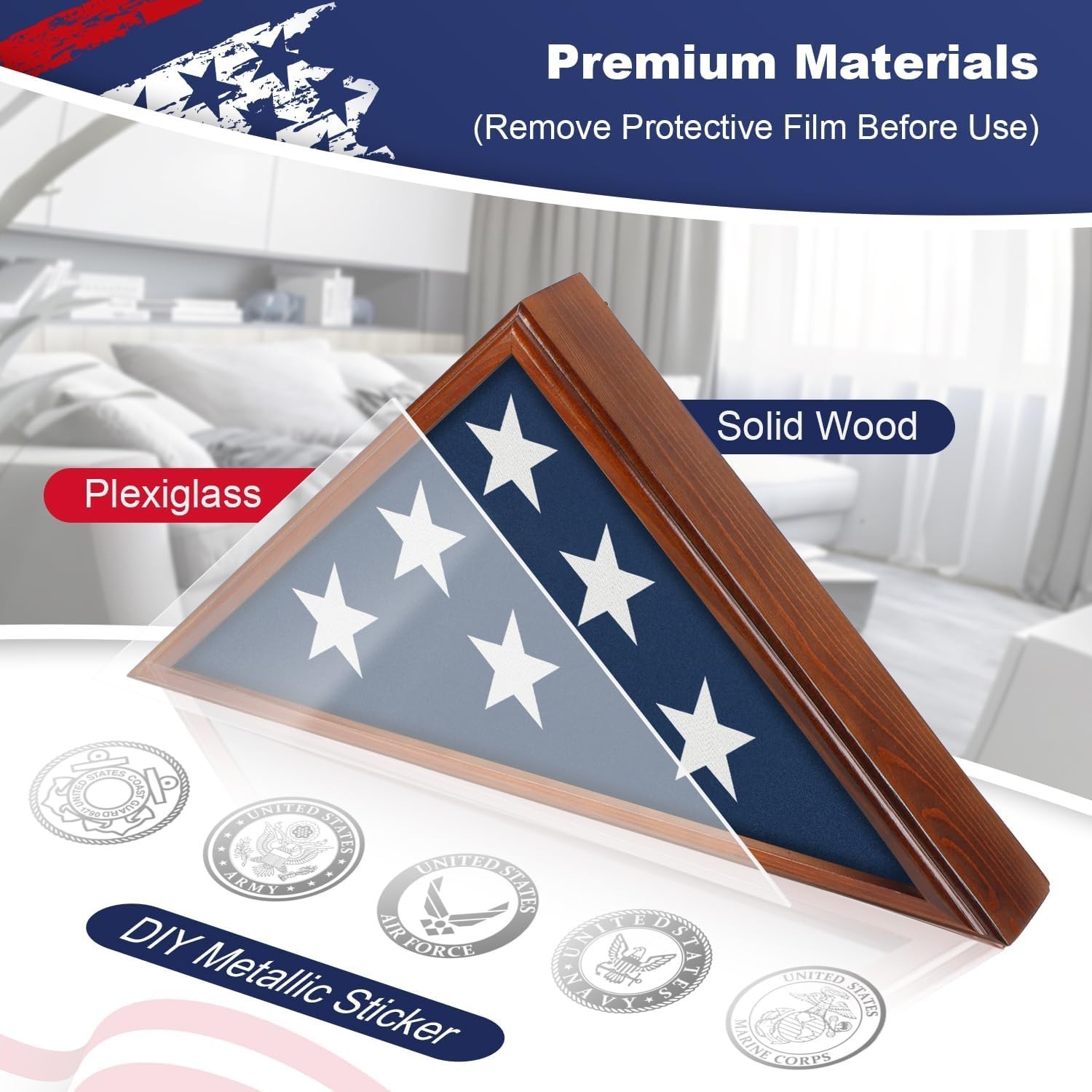 Triangular Wooden Burial Flag Display Case – 9.5×5 for Veterans’ Memorial Flags