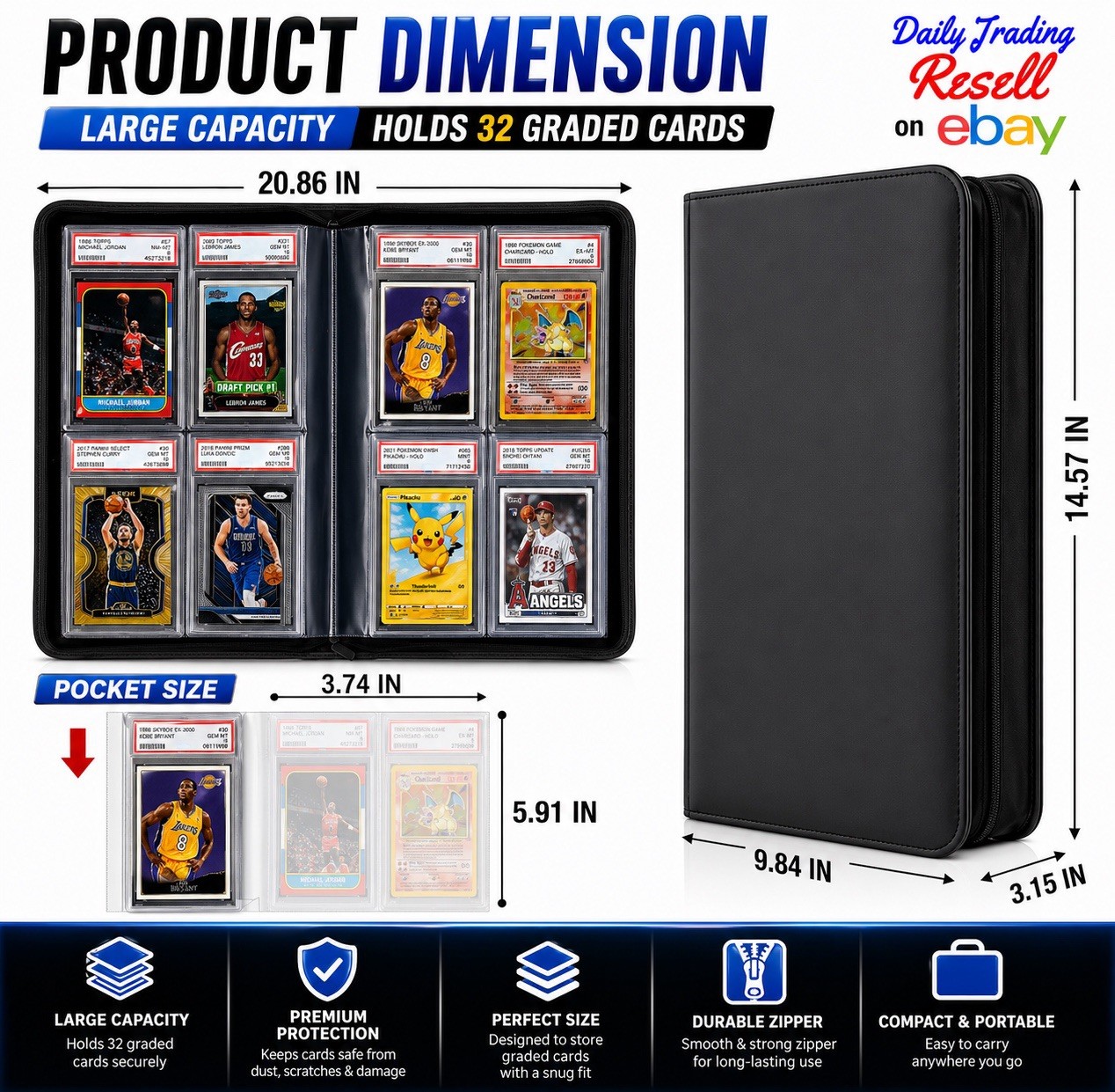 PSA Slab Binder Holds 32 PSA Slabs 4-Pocket Graded Card Binder Storage Protector