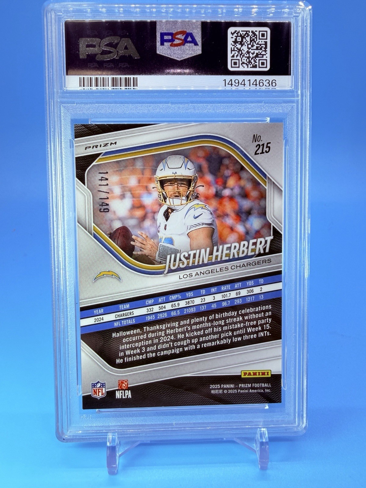 2025 Prizm ~ JUSTIN HERBERT ~ Red Wave Prizm #’d /149 ~ PSA 9 MINT POP 1 🔥