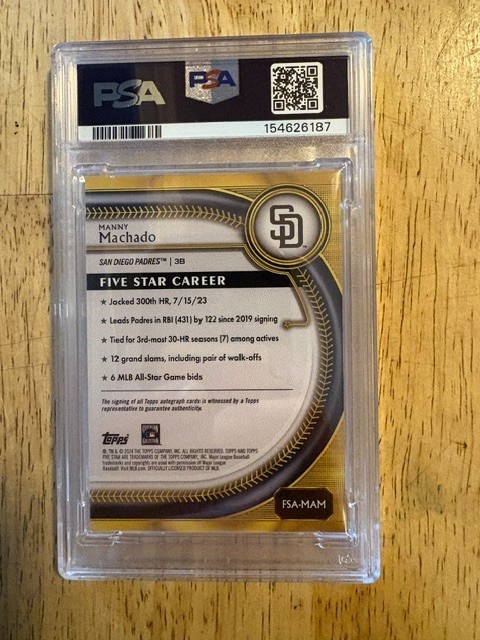 2025 Topps Five Star Baseball #FSA-MAM Manny Machado Auto 29/50 PSA 6