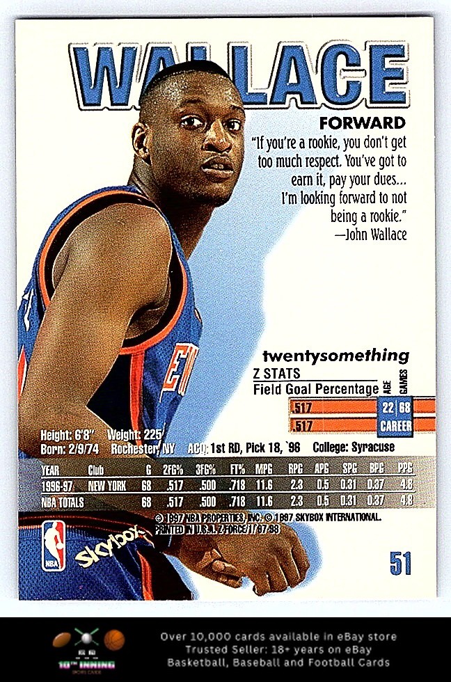 1997-98 SkyBox Z-Force BASKETBALL #51 John Wallace