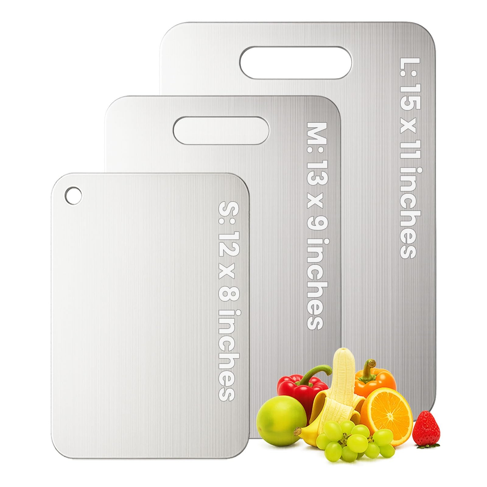 Titanium Cutting Board Set of 3, 100% Pure 3-Piece Set, Silver