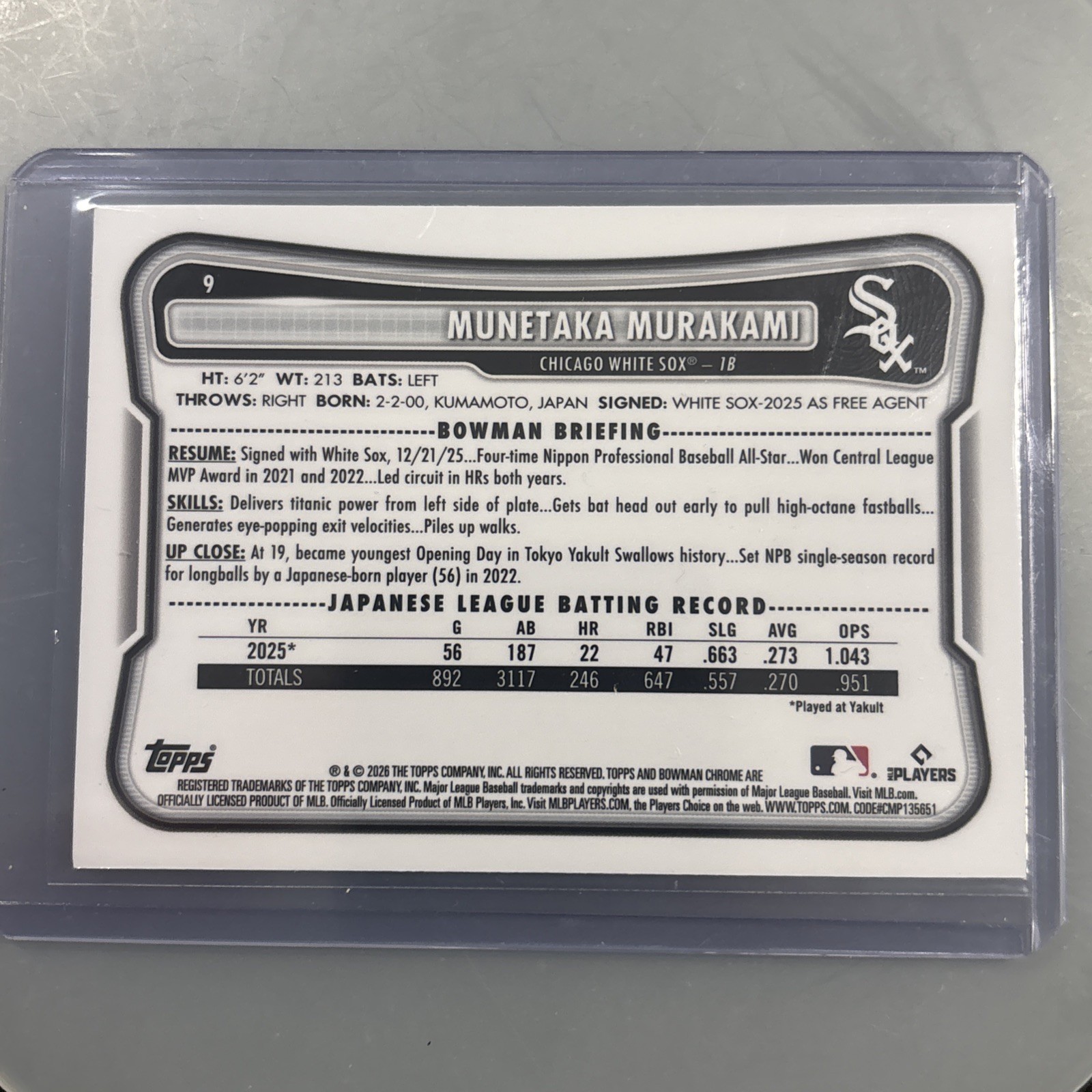 Bowman Chrome 2025 Prospects Munetaka Murakami Mojo Refractor Rookie Card #9