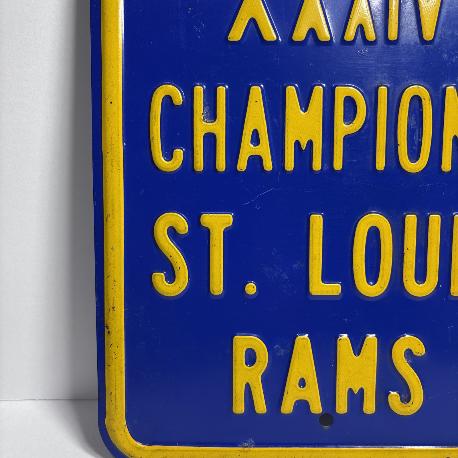 Vintage St.Louis Rams XXXlV Super Bowl Metal Sign 12”x173/4” 2lbs13 Oz Preowned