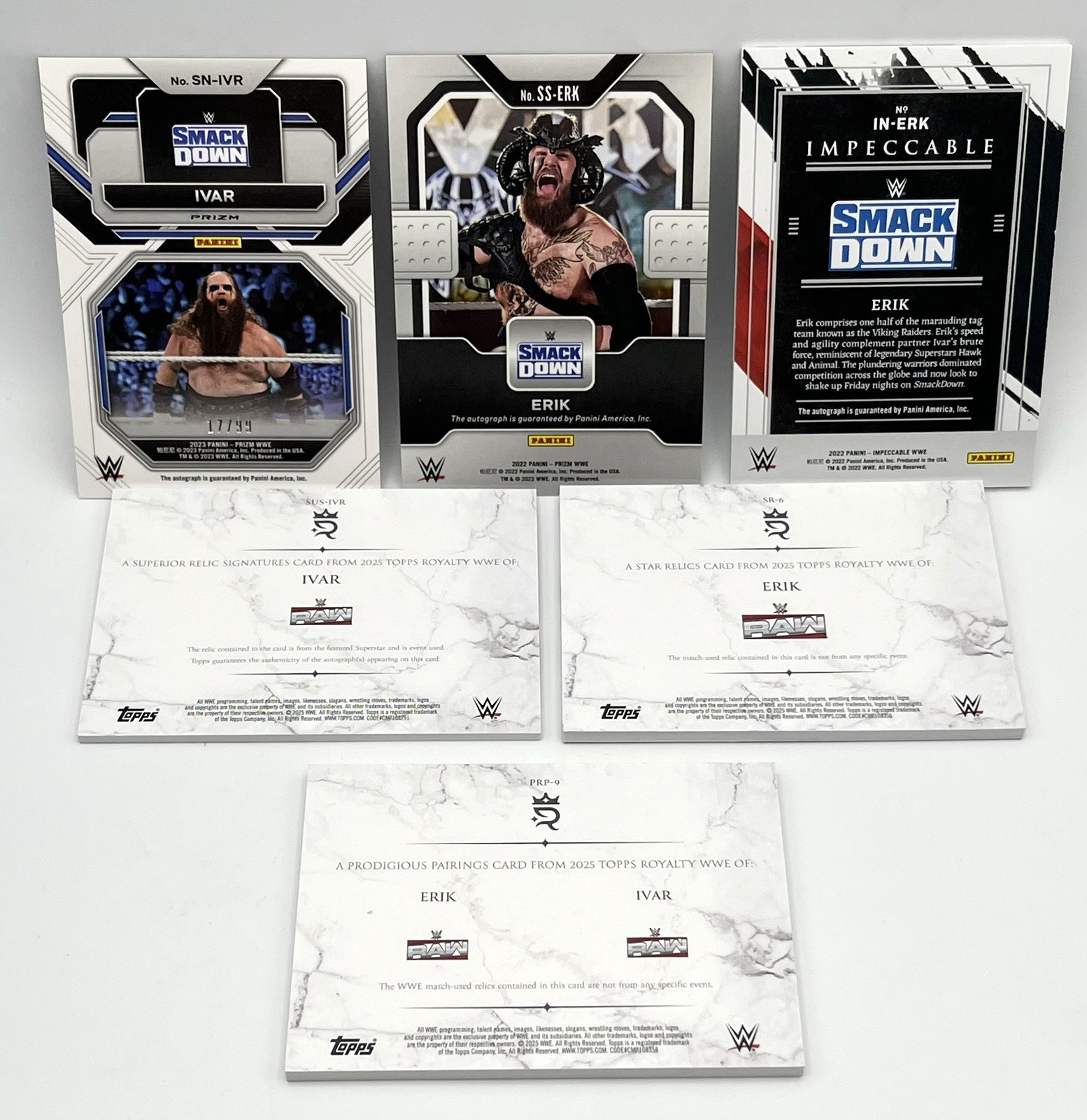 SIX 2022-2025 WWE VIKING RAIDERS IVAR & ERIK PATCH RELIC #’D AUTOGRAPH CARD LOT
