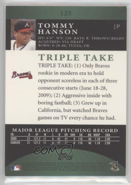 2010 Topps Triple Threads Rising Stars Emerald 7/50 Tommy Hanson #125 Auto 1sr2