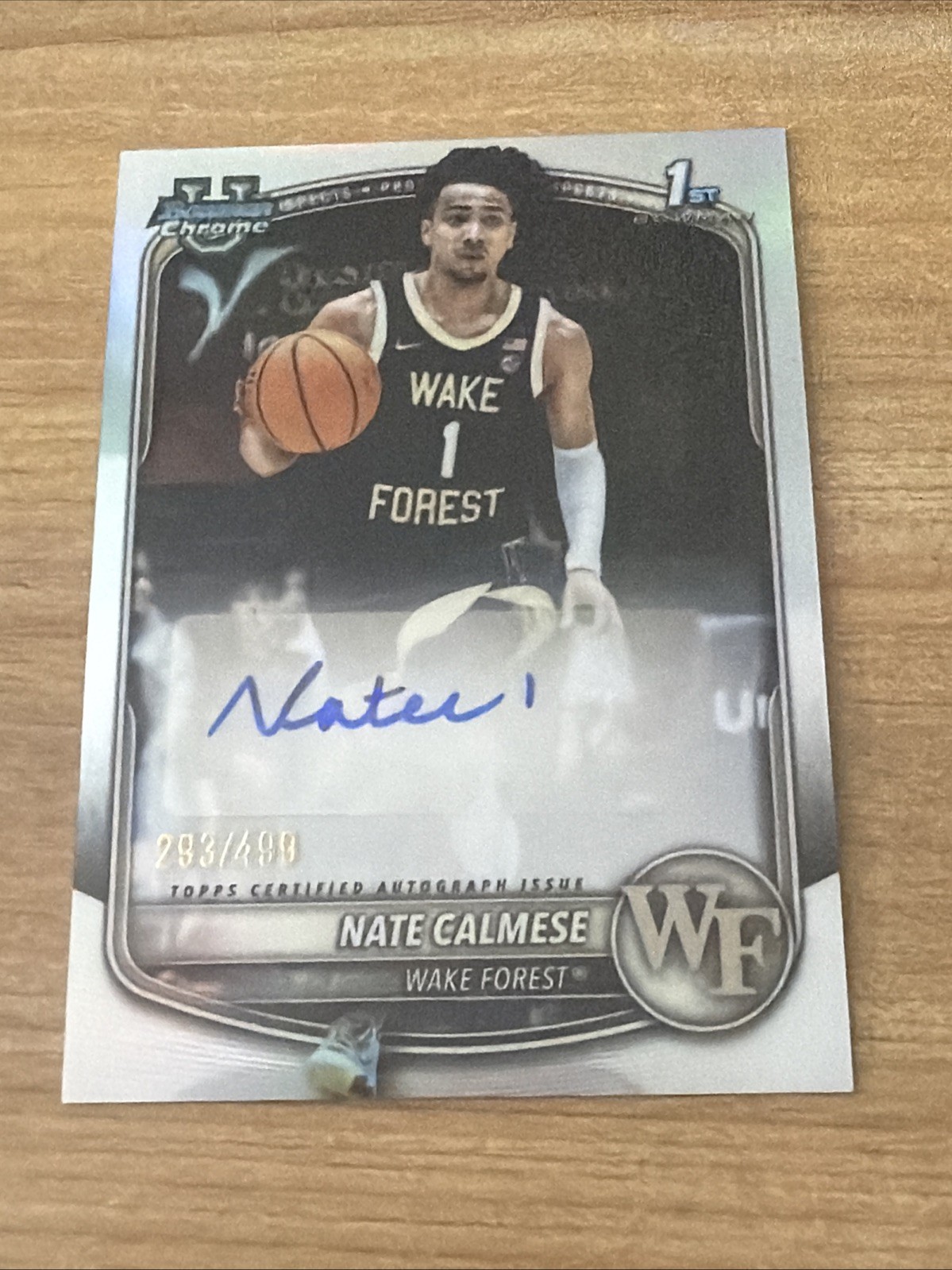 Nate Calmese 2025-26 Bowman U Chrome Prospects 1st Refractor Auto #/499 WF