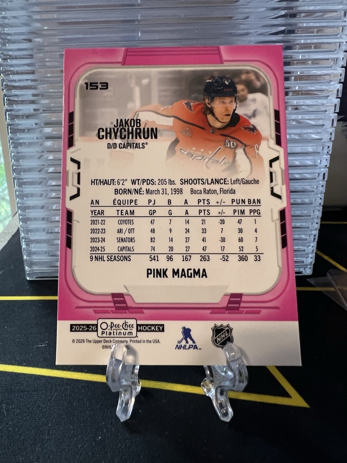 Jakob Chychrun Pink Magma #153 2025-26 O-Pee-Chee Hockey Washington Capitals