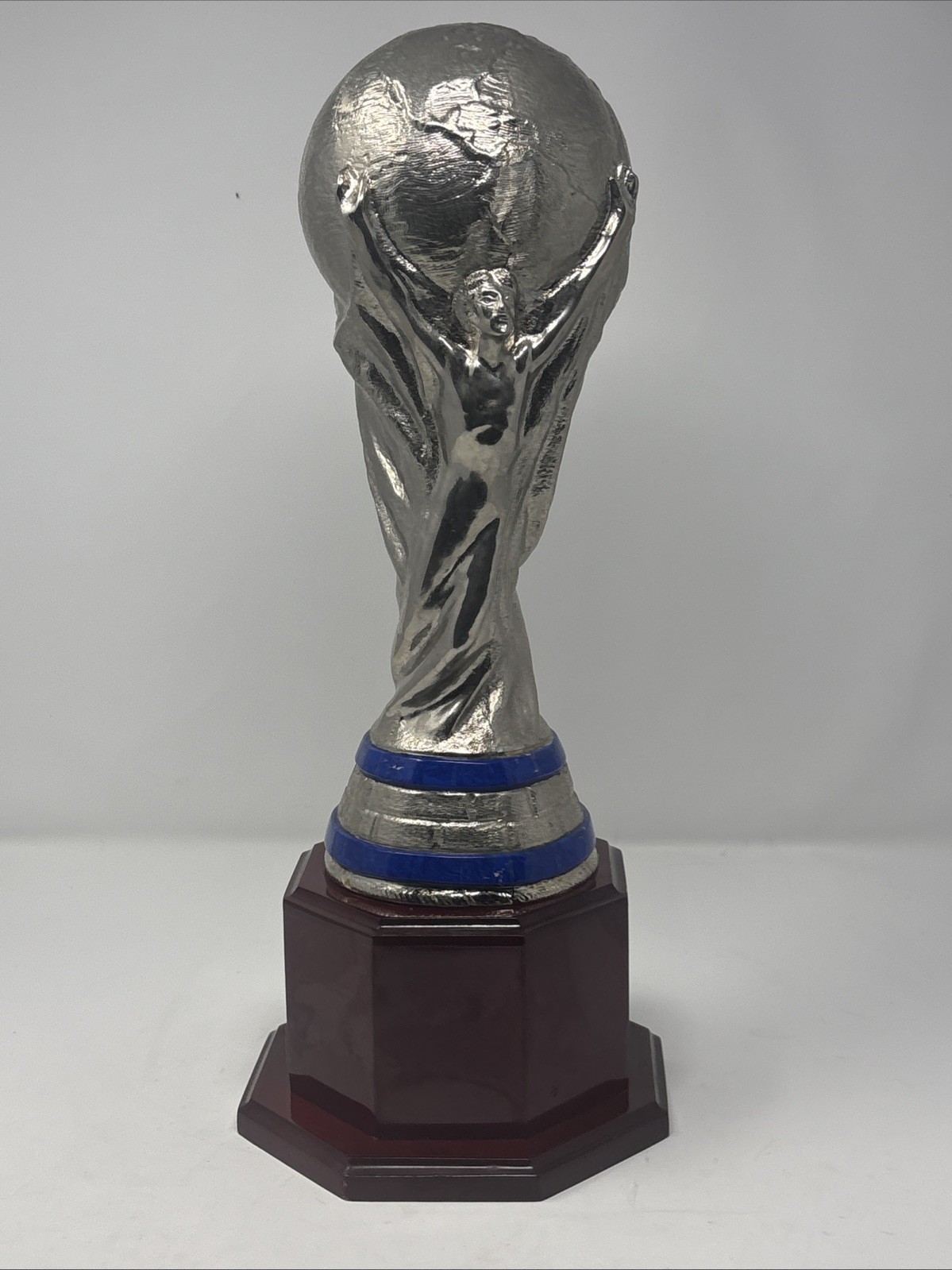 Cool Silver Tone Metal FIFA World Cup Replica Trophy On Custom Pedestal 17” High