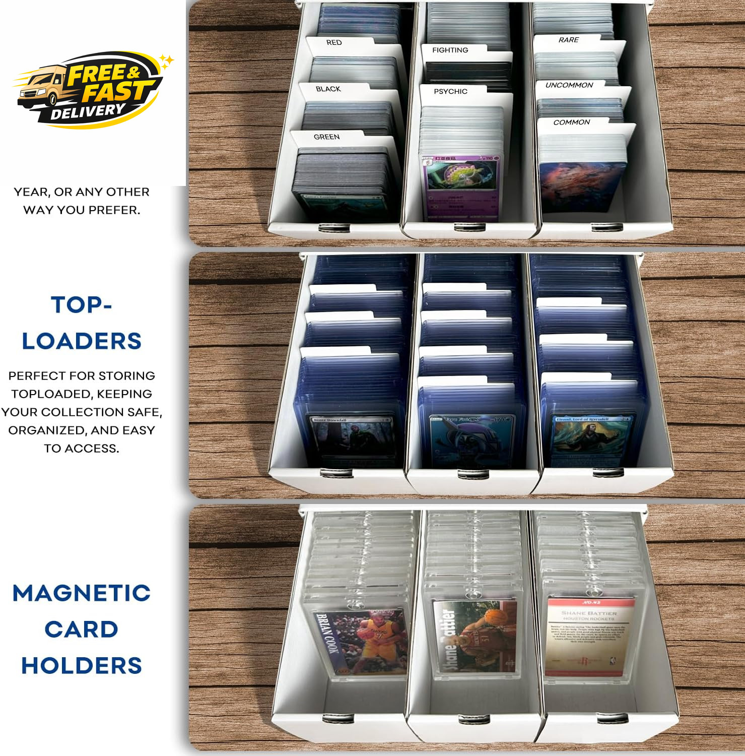 Trading Card Storage Box, Top Loaders Storage Box with 40 Dividers, Cardboard